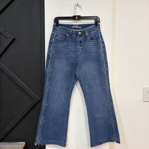Cali 1850 Western Studded Grommet Bootcut Jeans Juniors Size 7 Waist 28